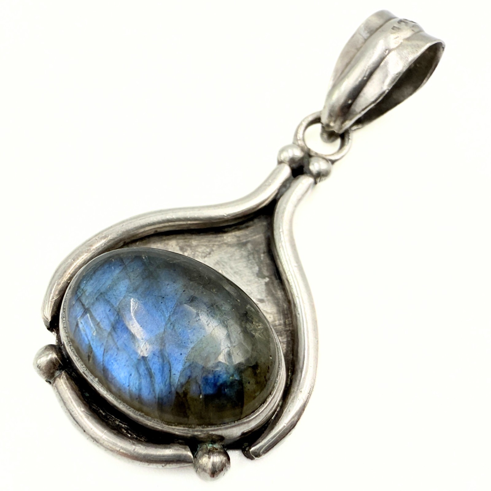 Amazing Marked Sterling Silver Shadow Box Labradorite Pendant