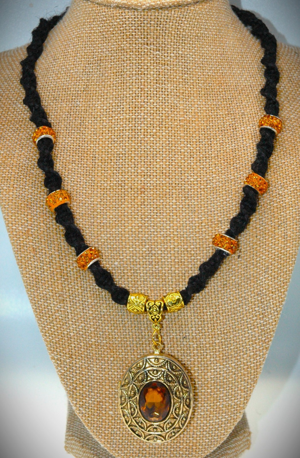 Vintage 1966 Avon Perfume Locket on a Handmade 20″ Black Hemp Chain