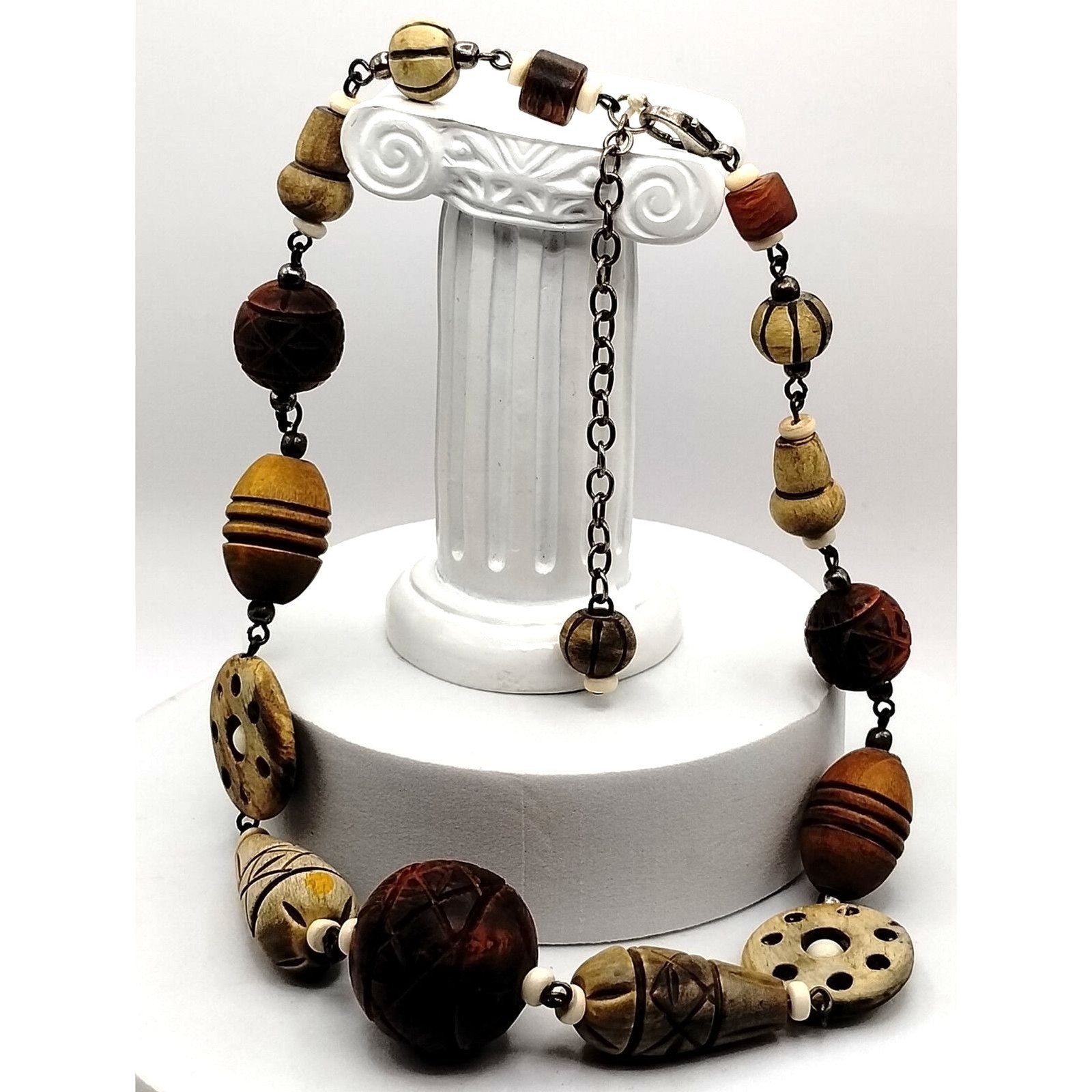 Vintage Jewelry Natural Stones, Carved Wooden Beads, Lucite and Metals Bracelets