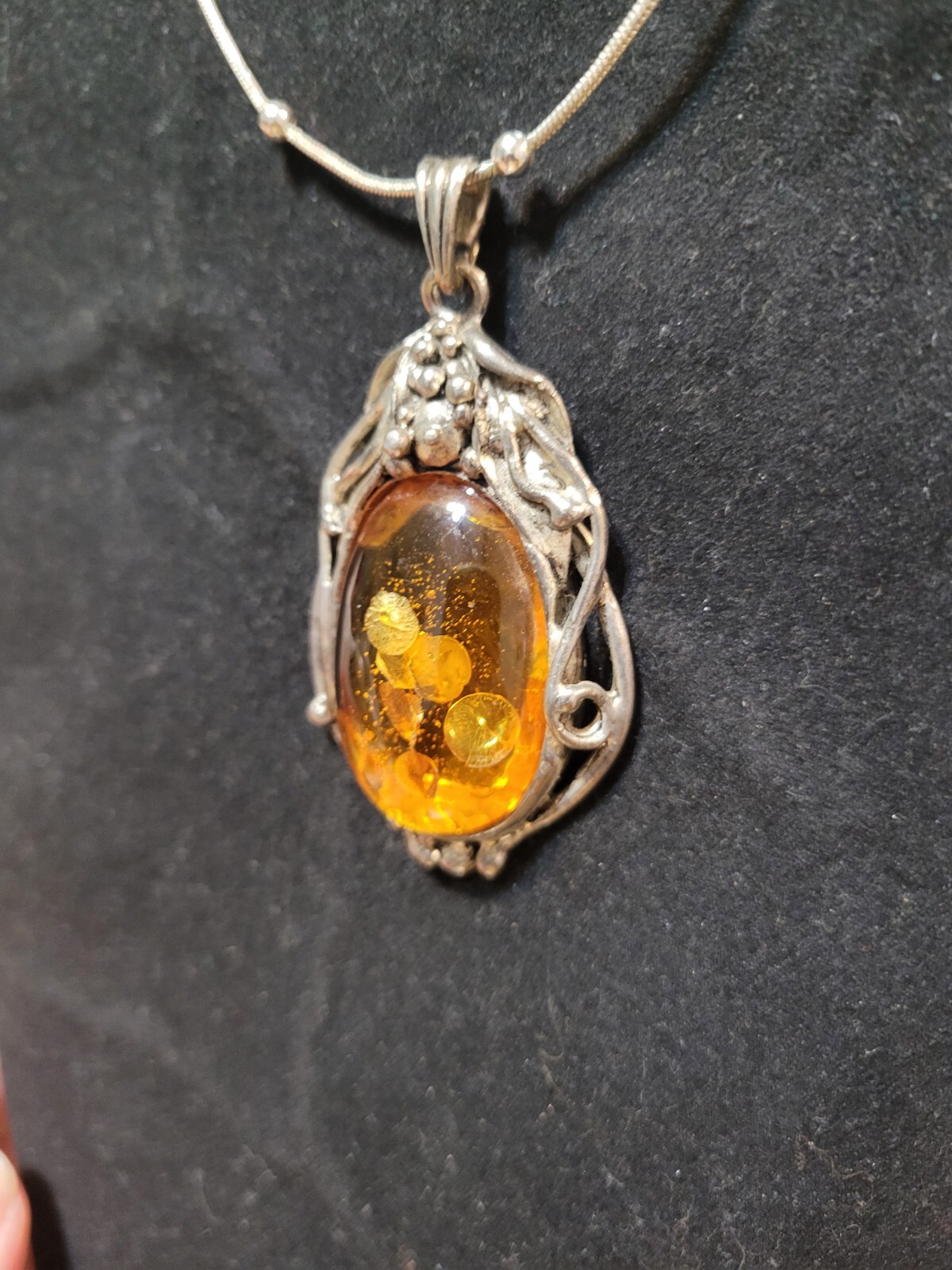 Vintage Art Nouveau Style One Of a Kind Honey Amber & 925 Pendant