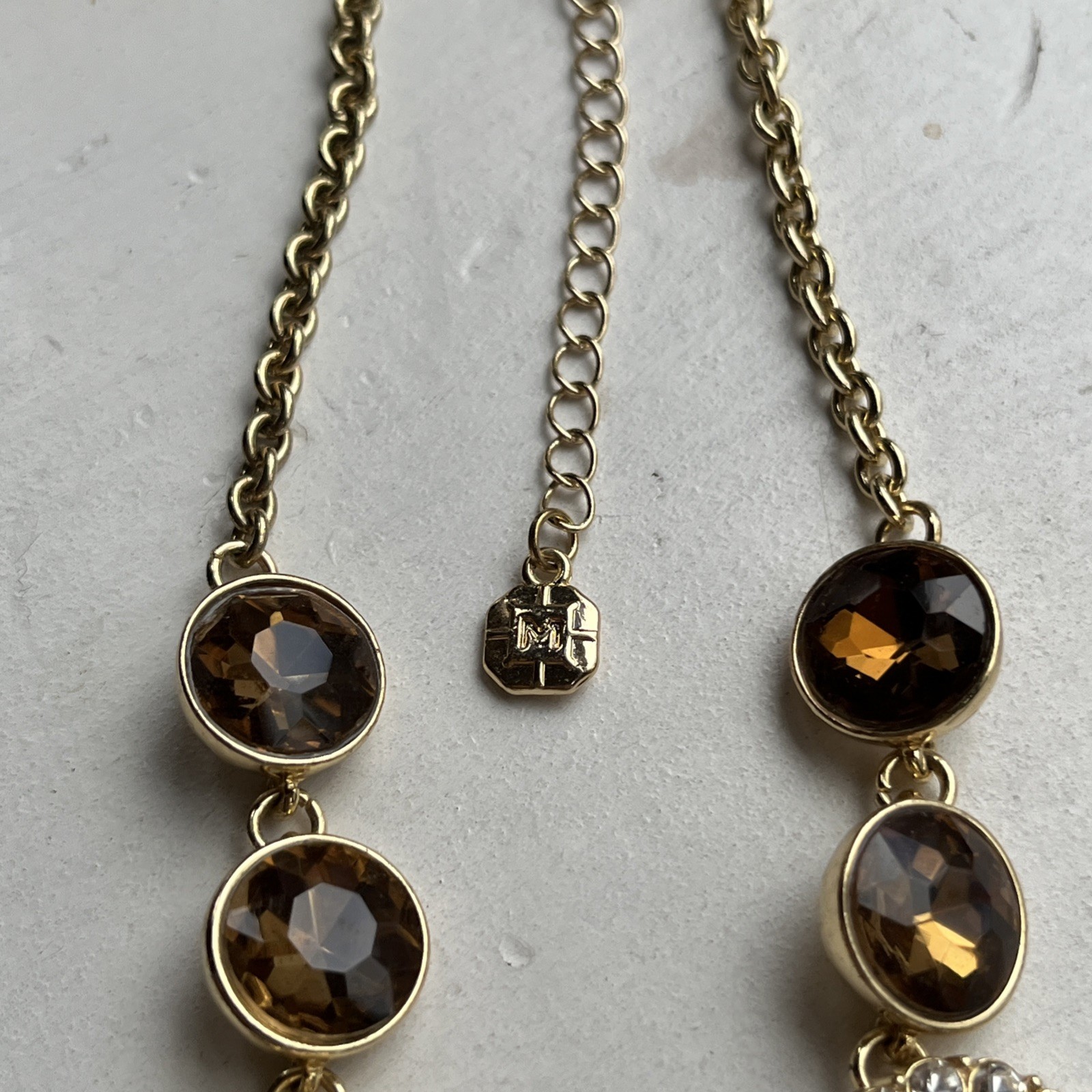 Vintage Monet Faceted Golden Topaz Crystal & Clear Rhinestone Statement Necklace