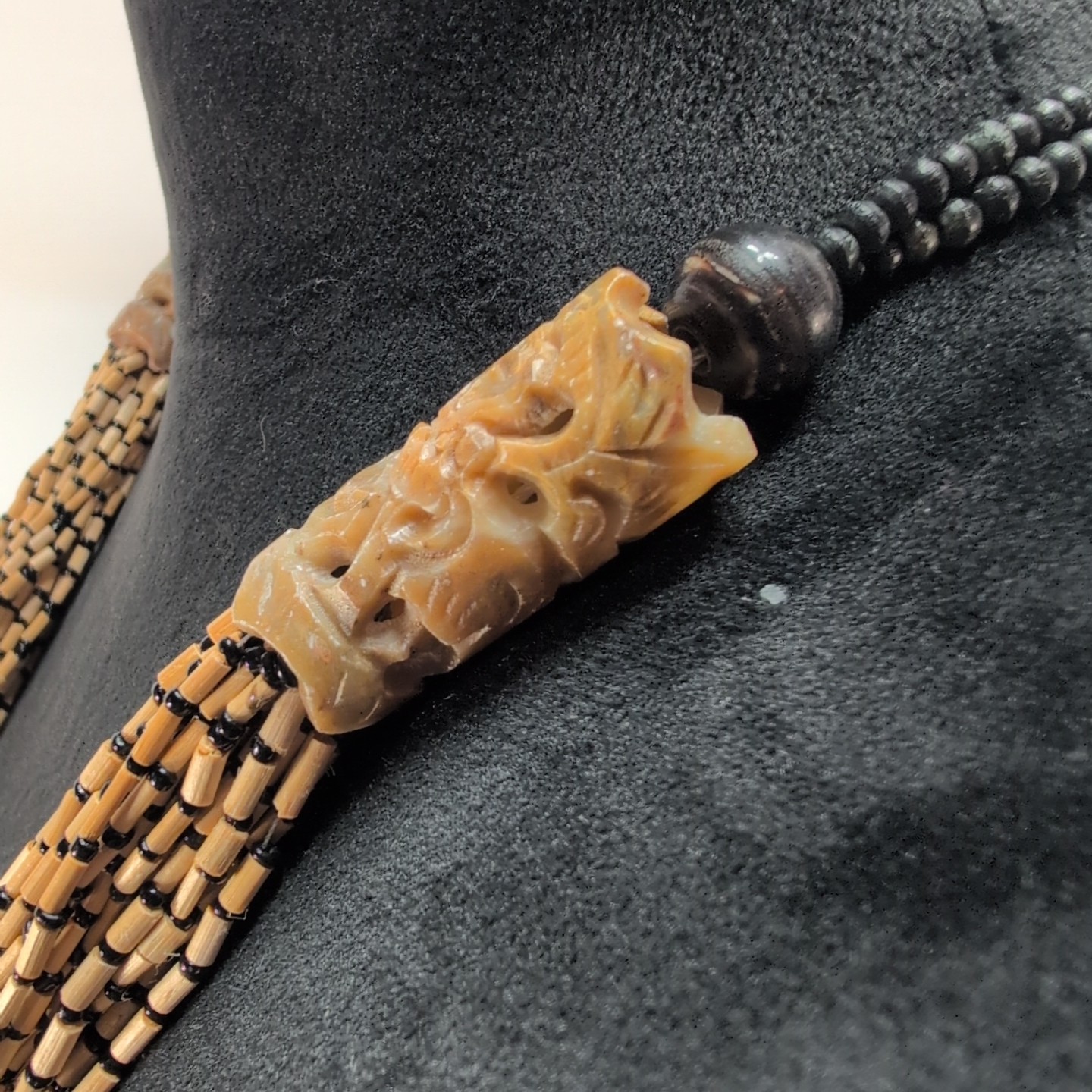 Wooden Beaded Statement Necklace Boho Brown Carved Natural Fairy Cottage Earthy