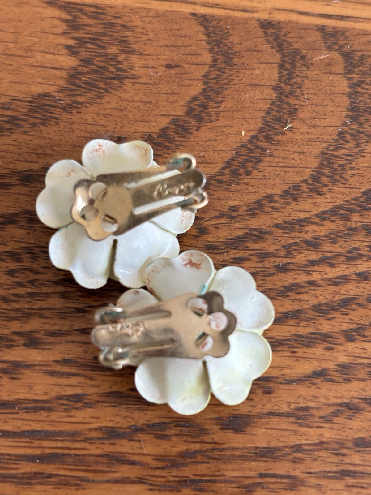 Vintage Coro Signed Lime Green Enamel Metal Brooch Earrings