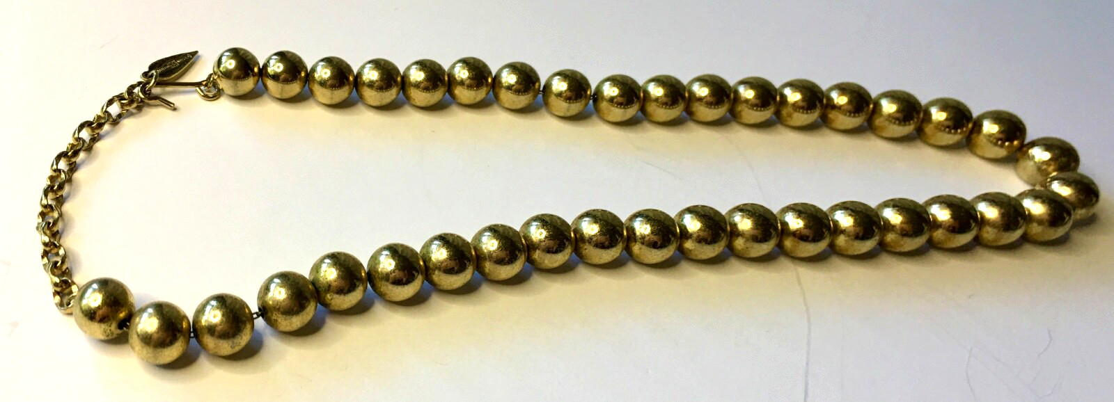 WHITING & DAVIS Shiny Gold Plated Metal 10 mm Ball Bead Necklace Adjustable 16″