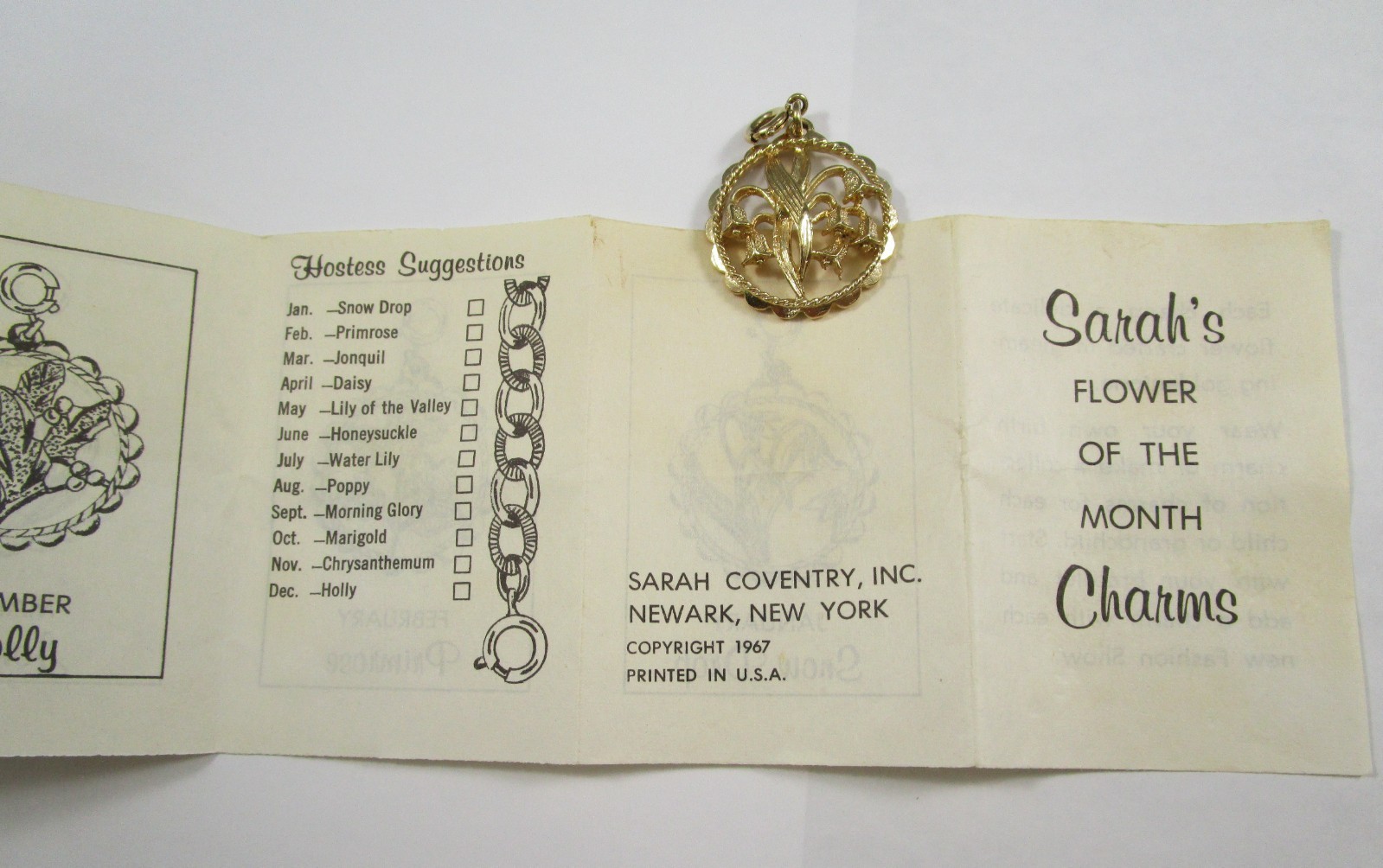Vintage 1967 SARAH COVENTRY Flower of the Month MAY Dangling Bracelet Charm 986