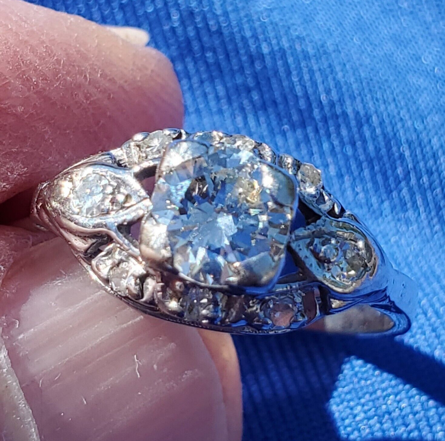 Original EARTH MINED DIAMOND Deco Engagement Ring Antique PLATINUM Solitaire S 8