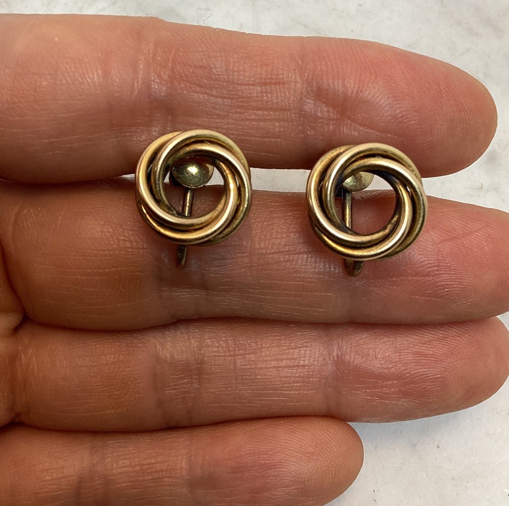 Vintage Antique 12K G.F Gold Filled Love Knot Screw Back Earrings