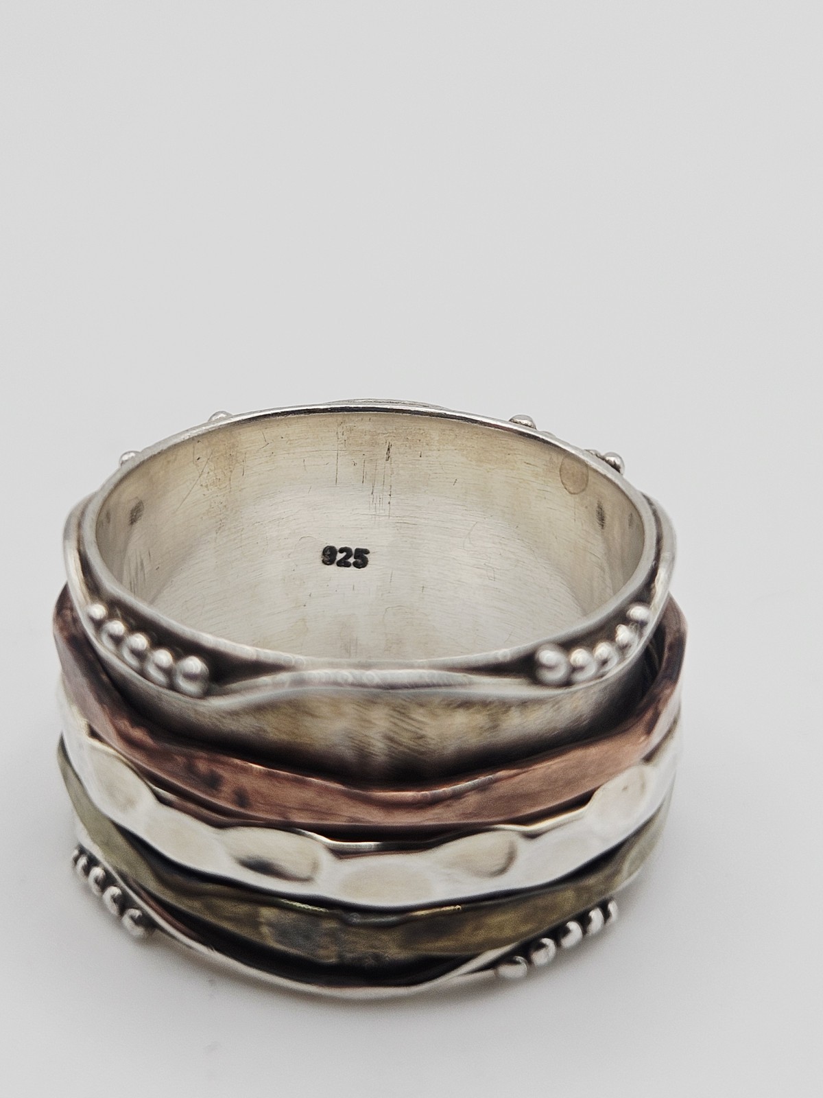 Sterling Silver Vintage Mixed Metal 3 Band Spinner Ring Size 8