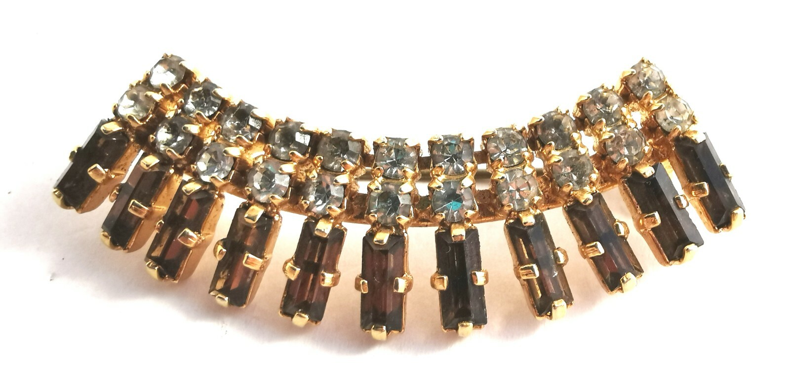 Brooch Vintage Czech Pin Glass Rhinestone Art Deco Gilded Brass Handmade Brooch