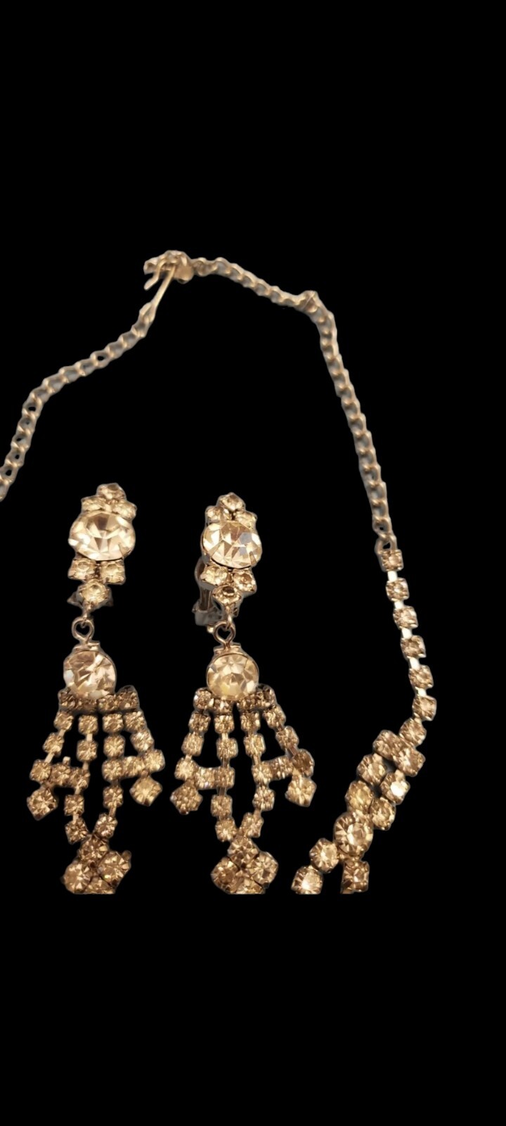 Vintage La Roco crystal necklace Clip on Earrings statement signed costume