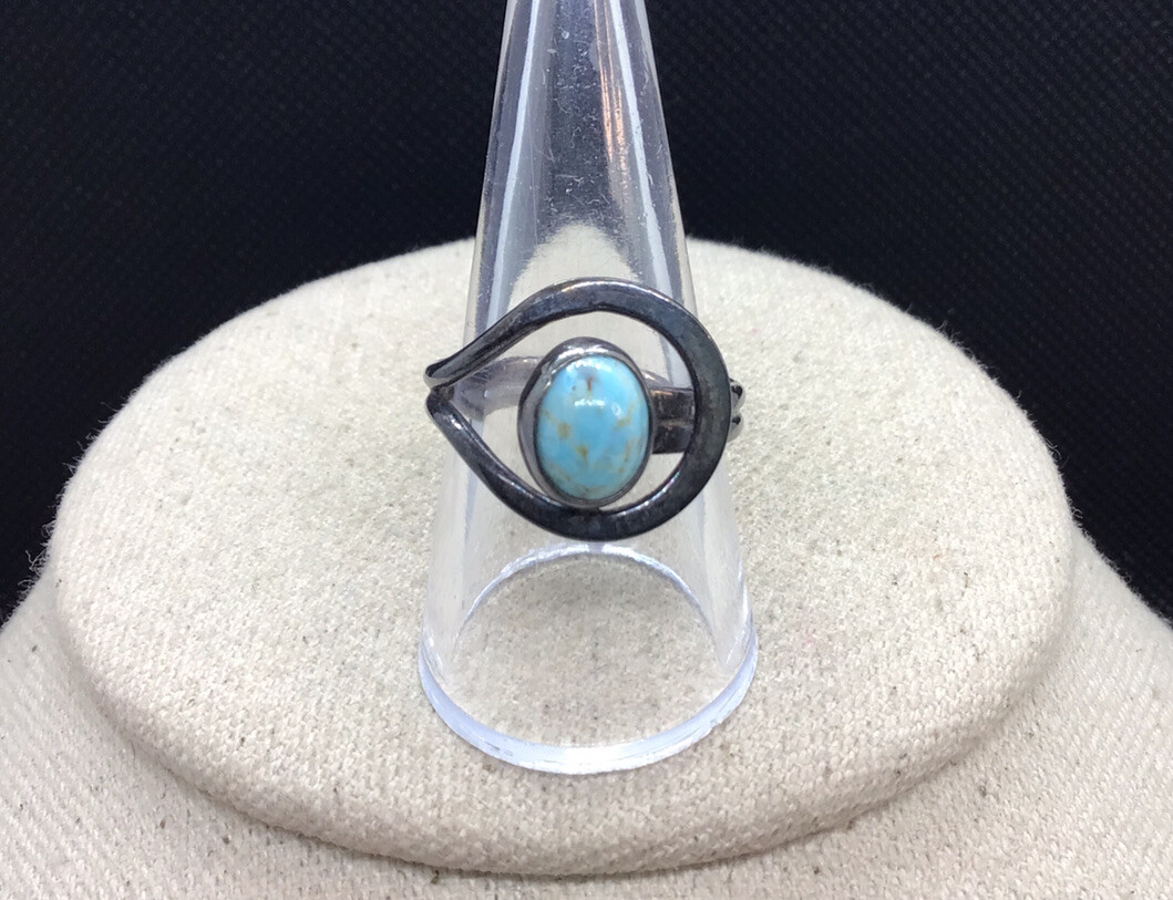 Vintage Sterling Silver 925 Blue Beryl Cab Stone Ring Sz 9.25 LL979