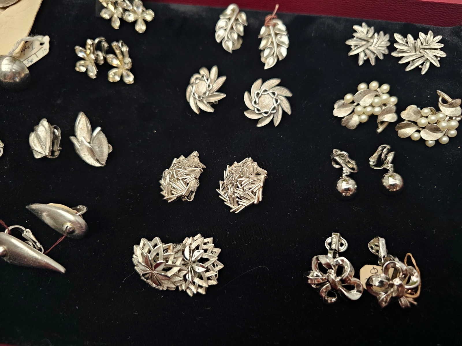 Vintage Trifari Silver Tone Rhinestone & Faux Pearl Earring Signed Lot – 18 pcs