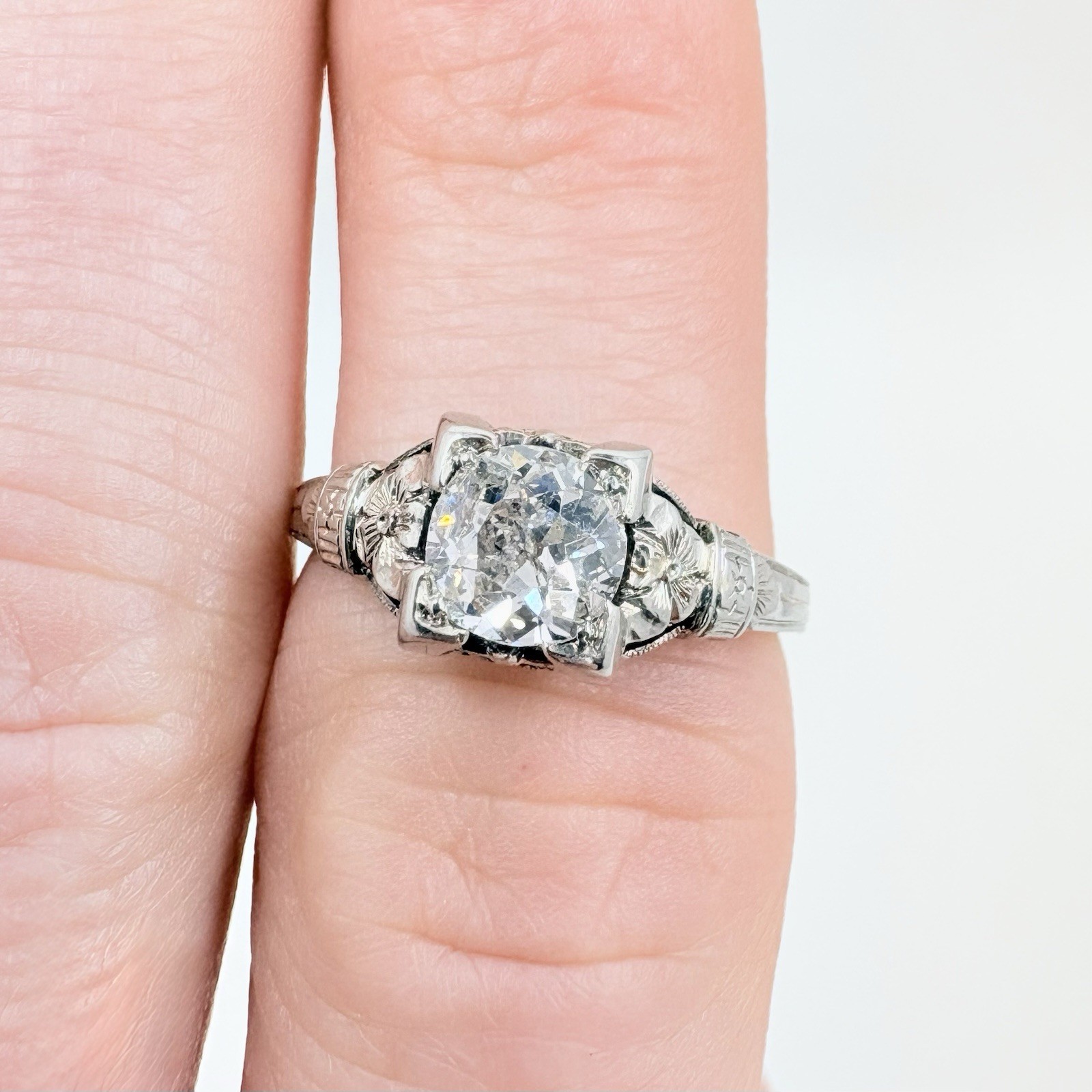 Antique 18k White Gold 0.65ct BELAIS Old European Cut Diamond Engagement Ring