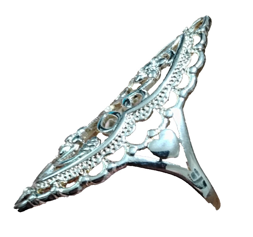 Vintage 1980’s 925 Sterling Silver Flower and Hearts Scrollwork Elongated Ring