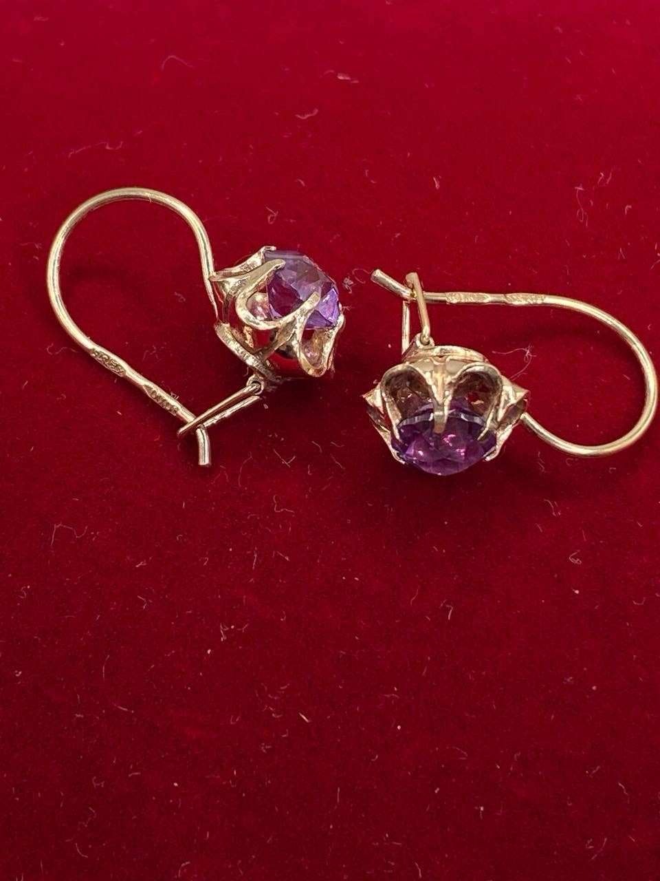 Vintage Gilded Earrings Silver 875 Corundum Soviet Era