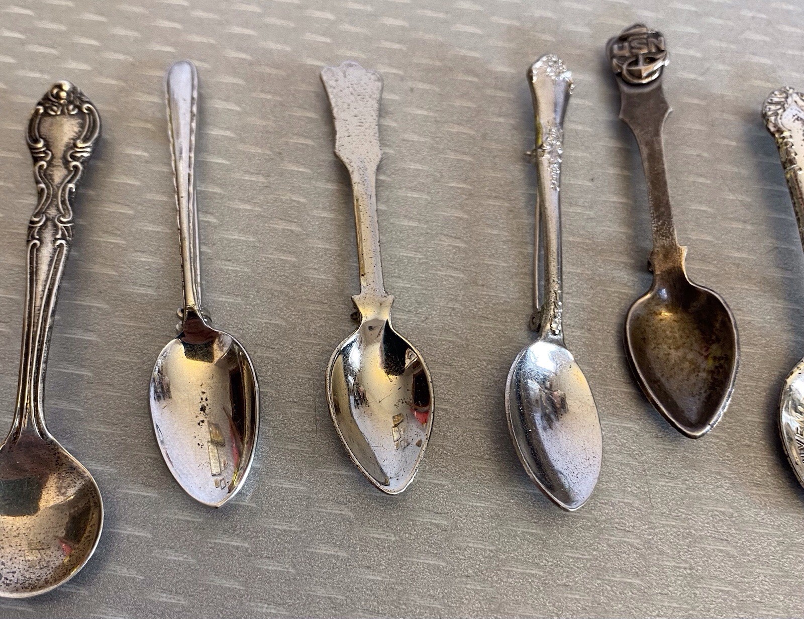 Estate Collection Sterling Silver Spoon Brooch Lot 12 Souvenir USN Yellowstone