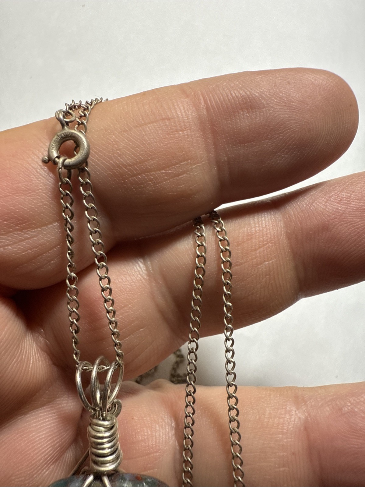 Necklace Bloodstone Big 25ct Solitaire Vintage Sterling Silver 18” Chain