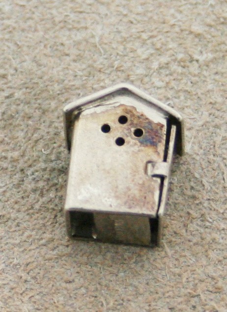 VINTAGE STERLING SILVER CHARM – Outhouse with Opening Door and Person Inside