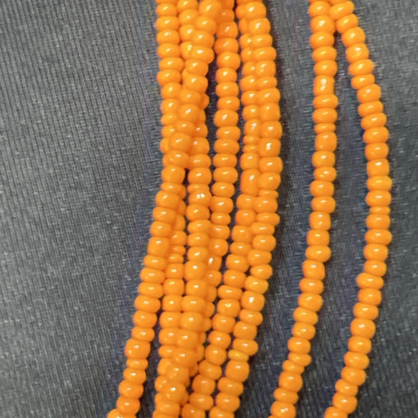 Vintage Brass & Yellow Glass Sead Bead Necklace Multistrand 21″