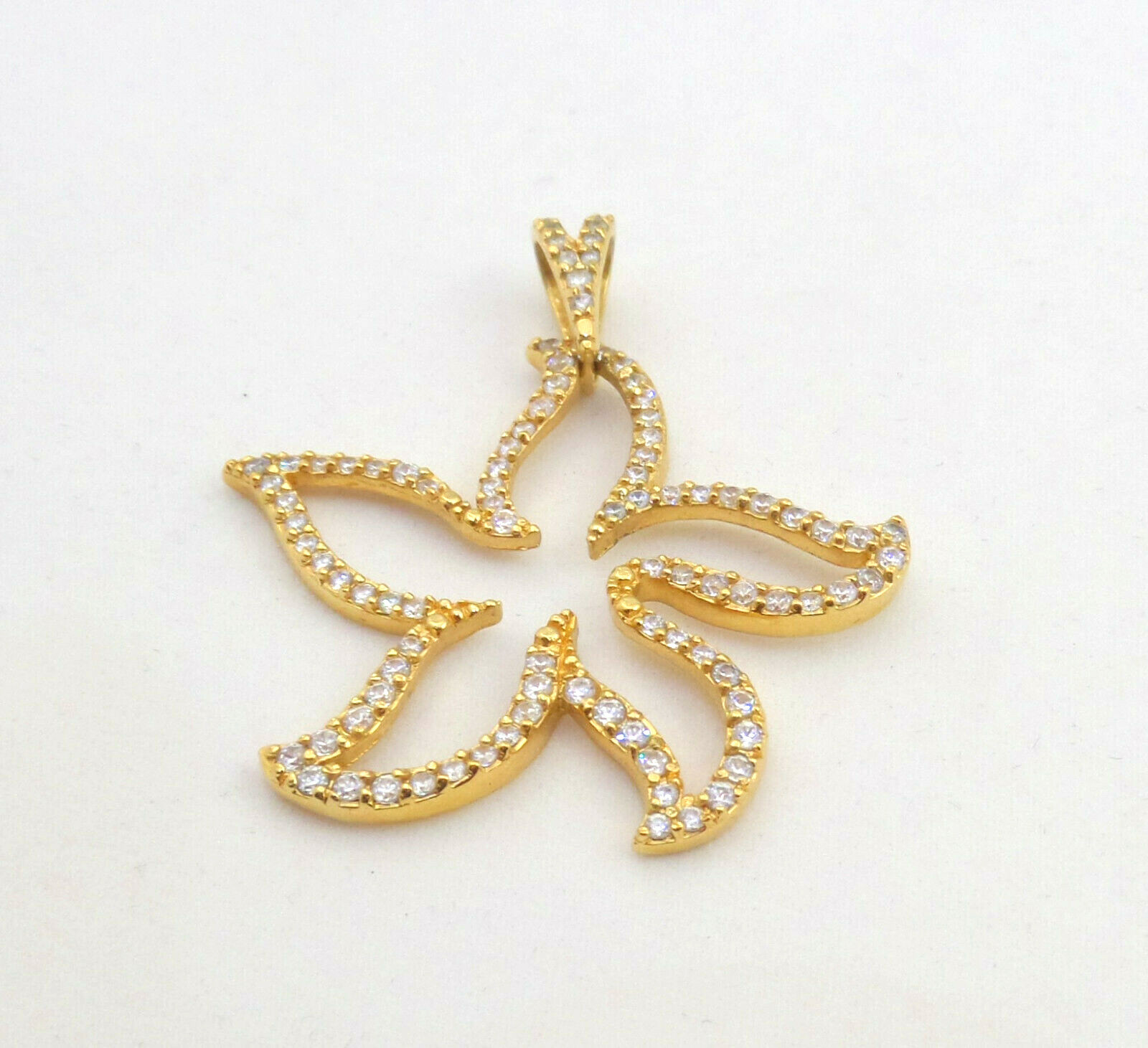 VTG Vermail Sterling Star Flower Pendant With Clear CZ’s Almost 2” Tall DBJ