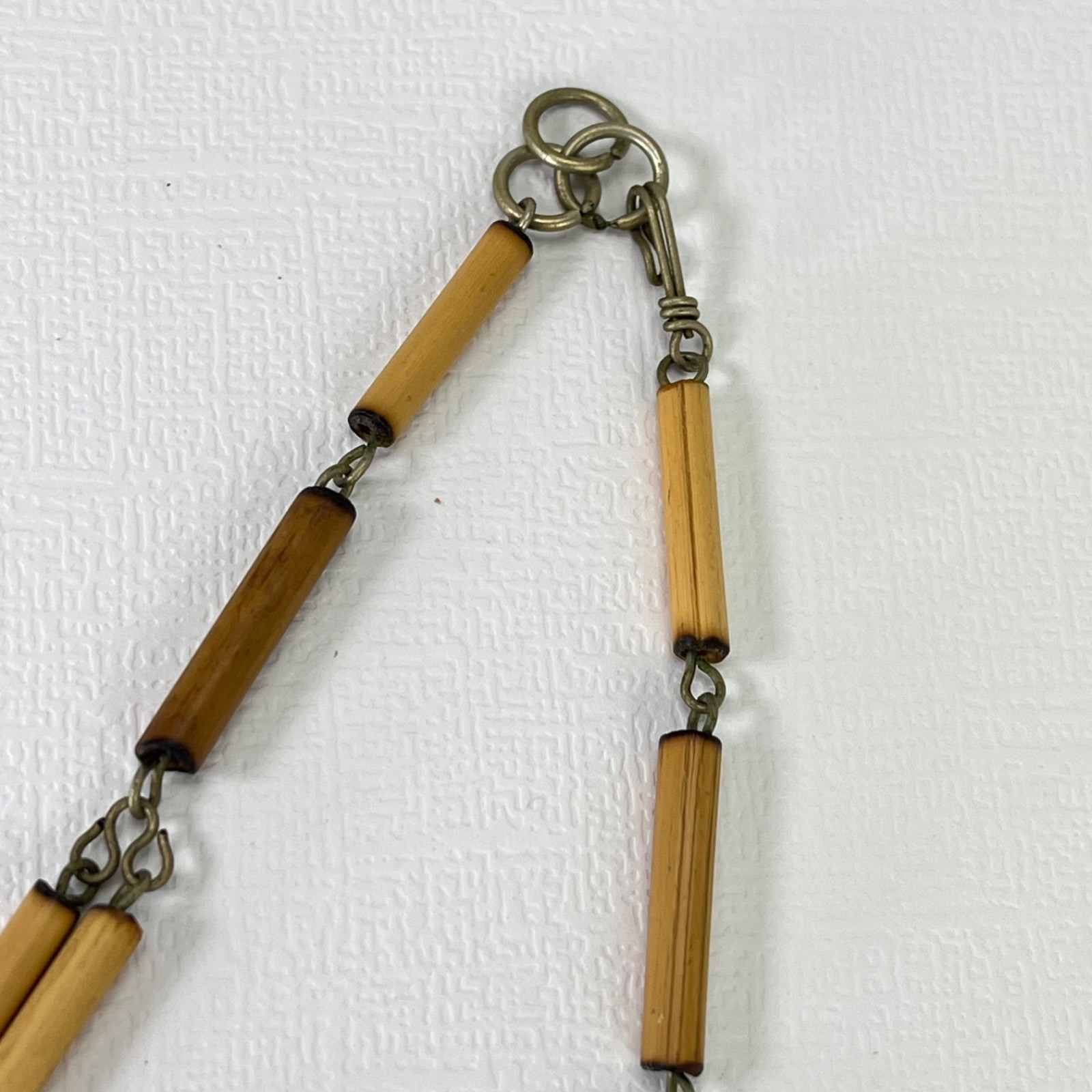 Vintage Boho Necklace Blue Stone Pendant Bamboo Bead Bib Statement 16”