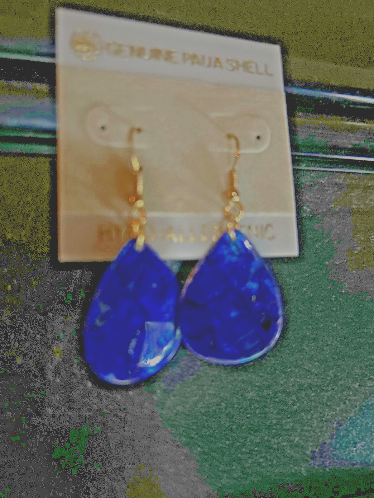 Vtg 3 pair Iridescent Cobalt Blue Genuine Paua Shell Earrings Hypo-allergenic