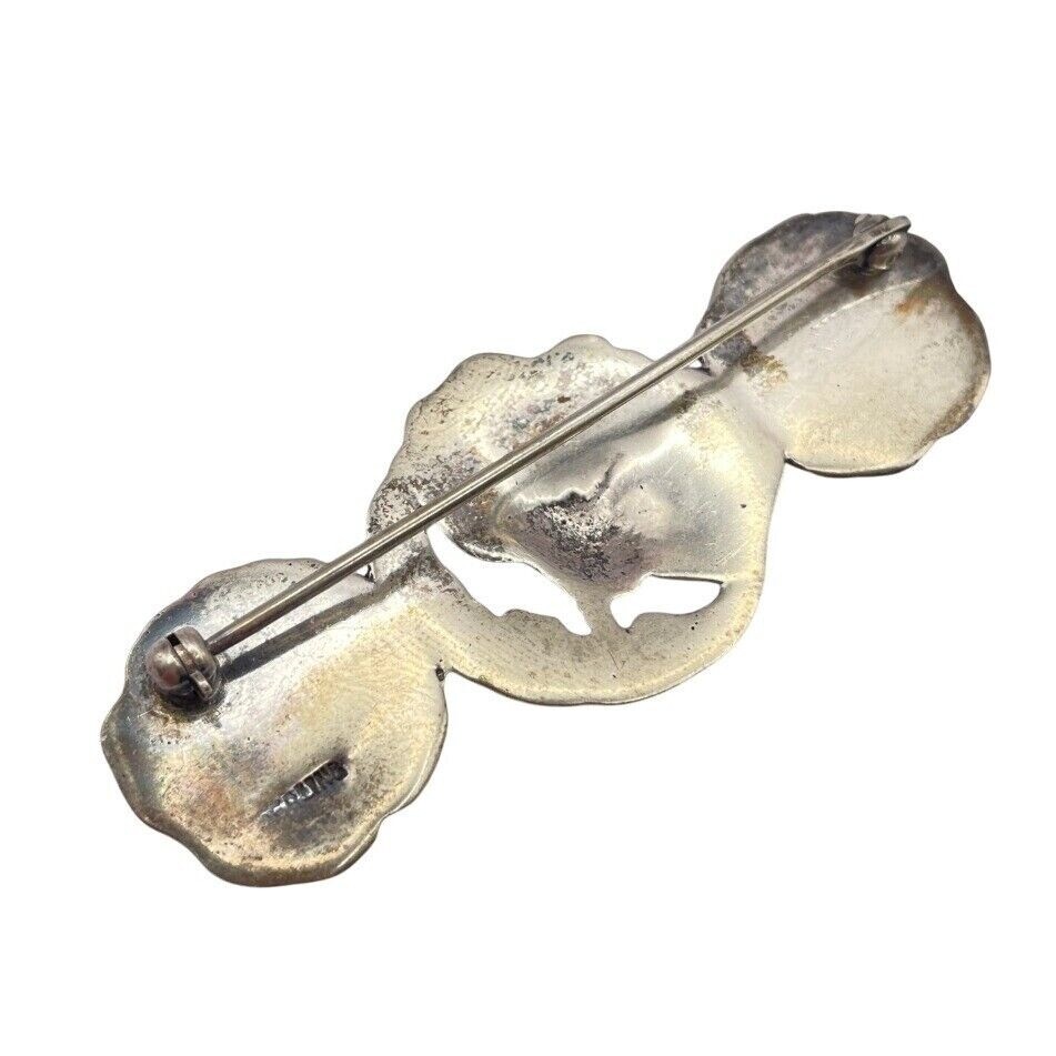 Vintage Sterling Silver Art Nouveau Poppy Flower Brooch Pin Sterling Repousse
