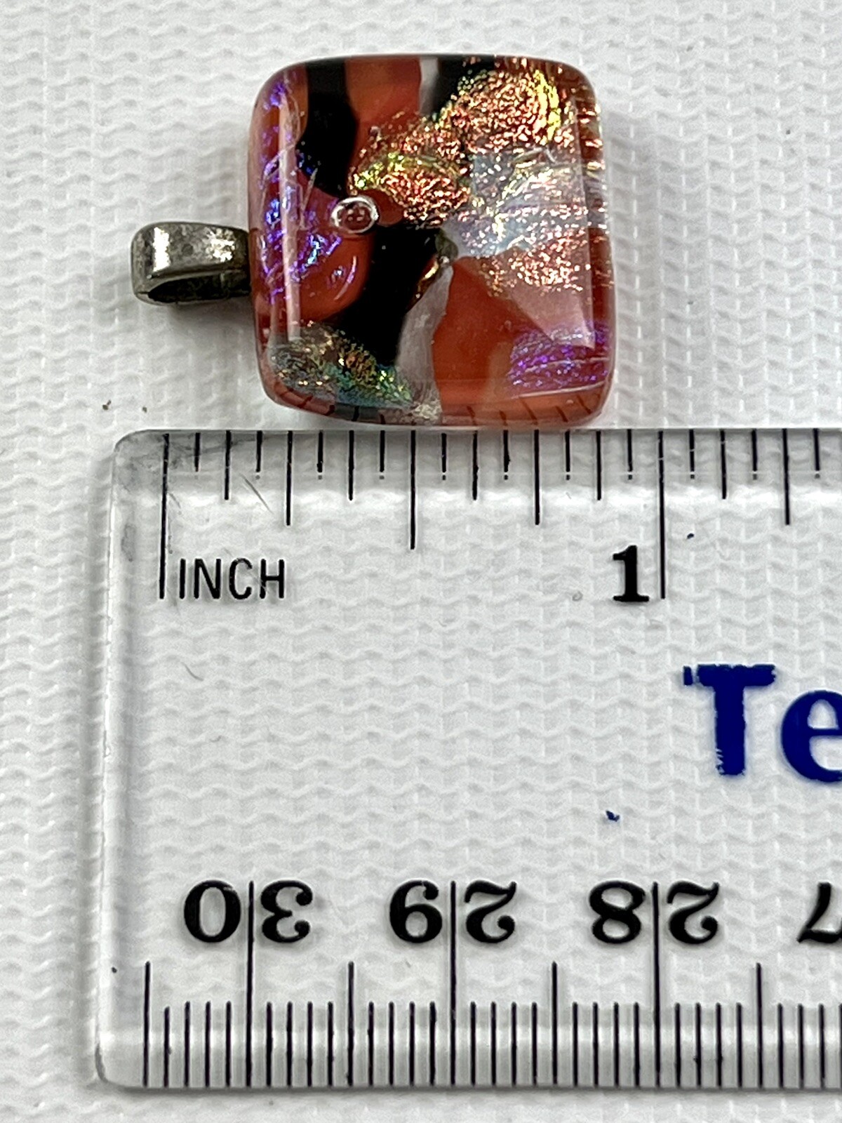 Vintage Pendant .75″ x .75″ Clear Red Black & Gold W/ Silver Toned Bail