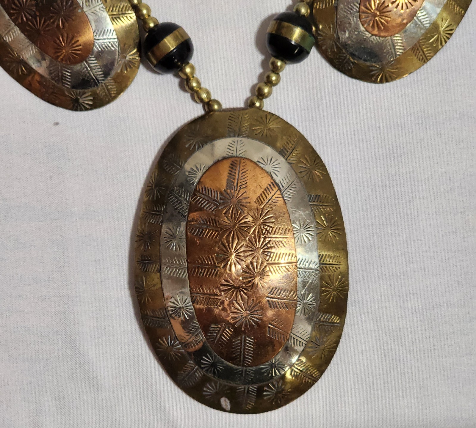 Vintage Mixed Metals Bib Statement Necklace W/matching hammered bangle