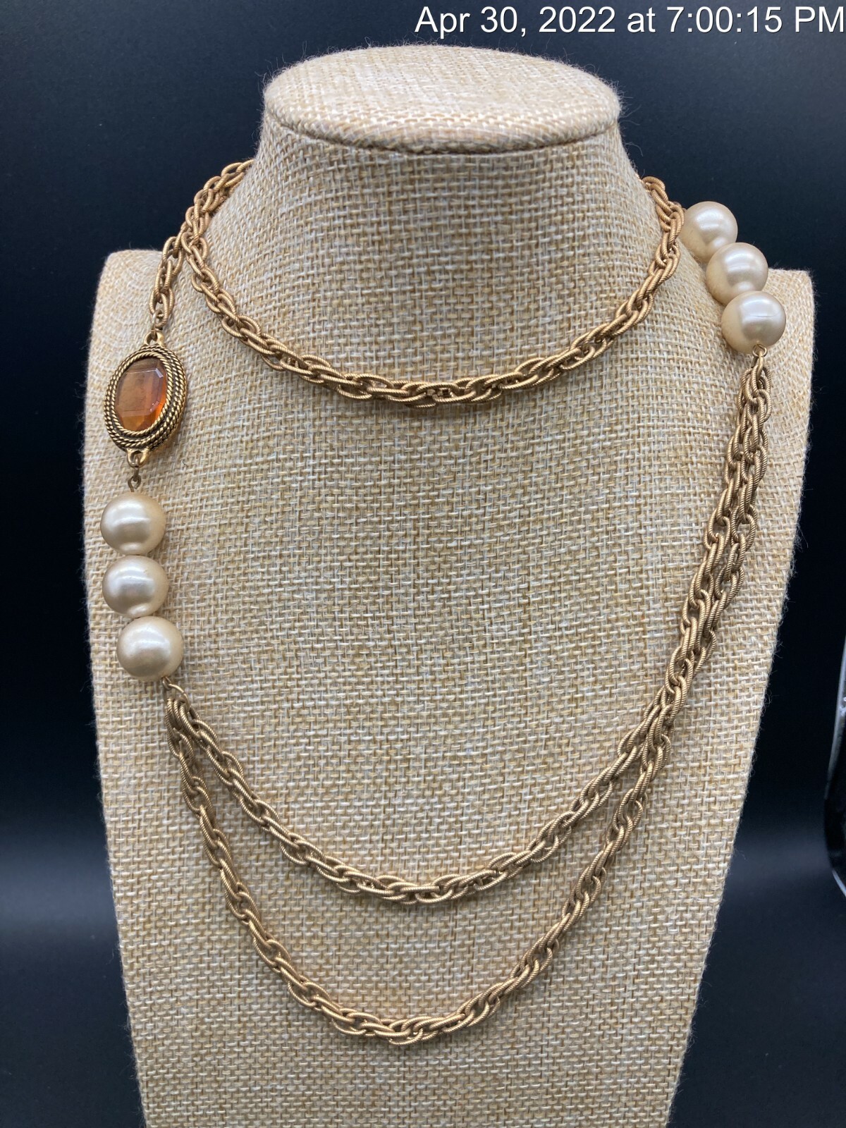 Vintage Czech Glass Faceted Crystal Gold Tone Rope Art Deco Flapper Necklace 32”