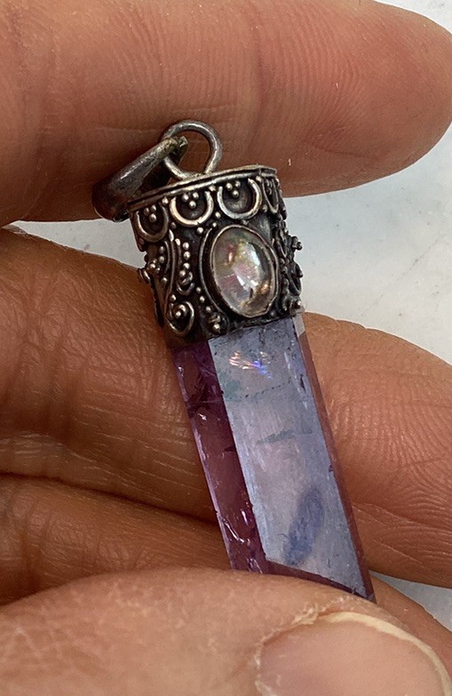 Vintage Sterling Silver Amethyst Rock Crystal Pendant