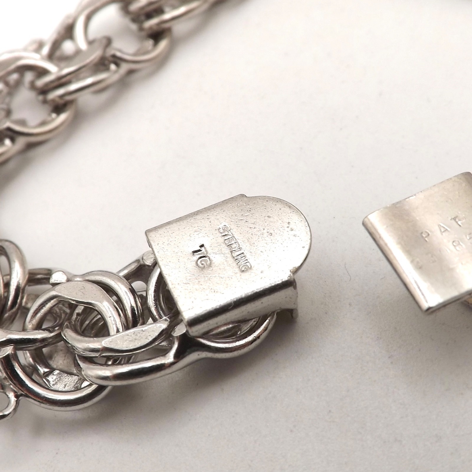 Sterling Silver Double Wire Hearts Charm Bracelet Heavy 7.25in 30gr Vintage