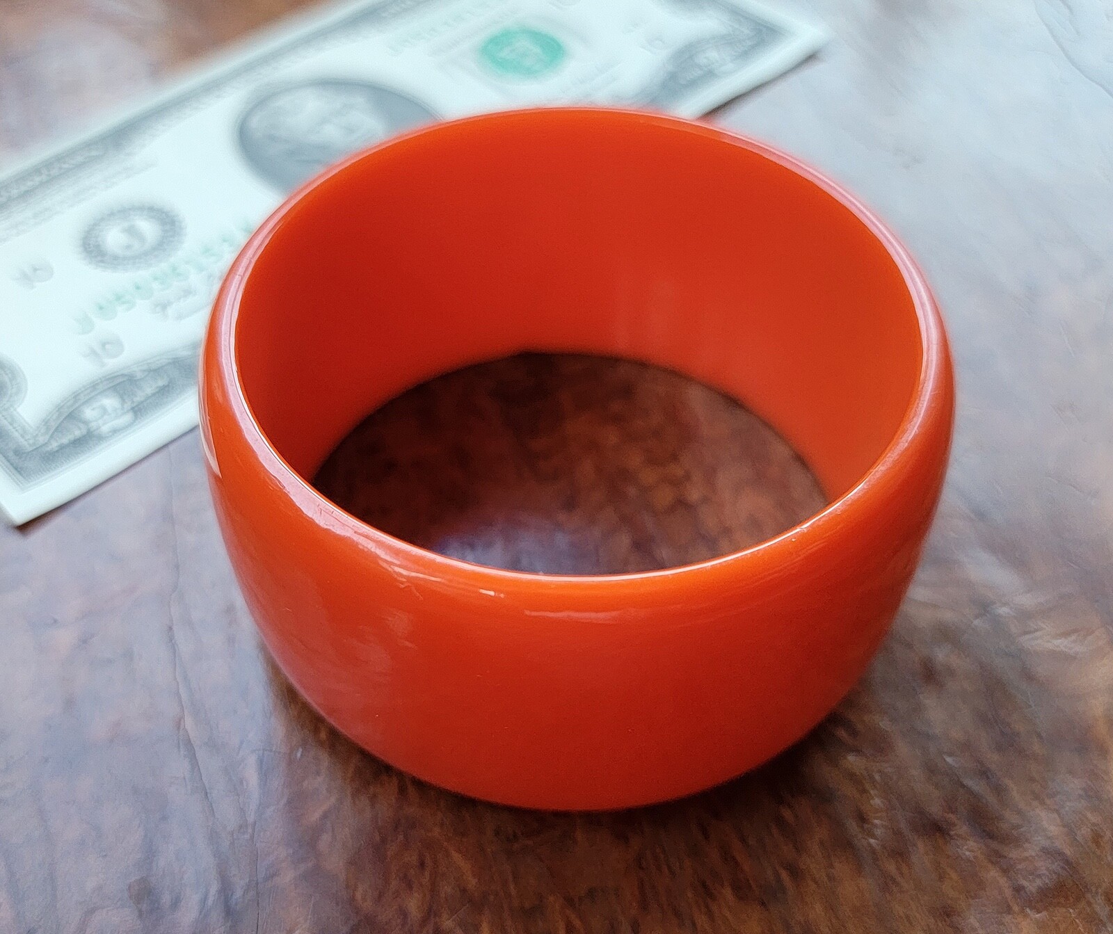 Vintage BAKELITE Bangle – Orange – Almost 1 1/2″ Wide