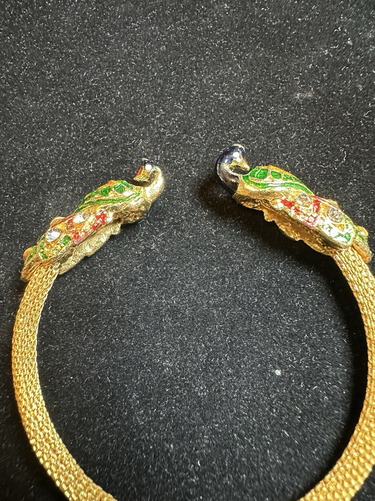 Vintage Gold Tone Meenakari Style Peacock Mesh Cuff Very Light Weight