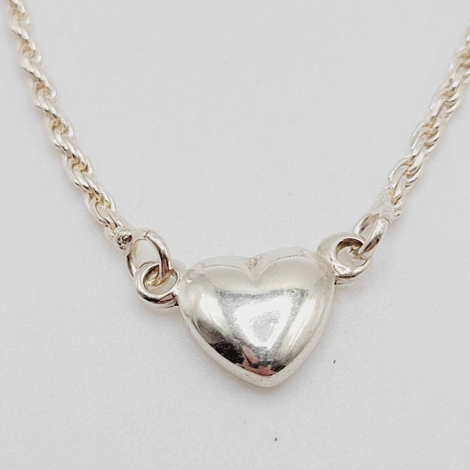 Minimalist Dainty Puffed Heart Station 925 Sterling Rope Chain Bracelet 7.25 in