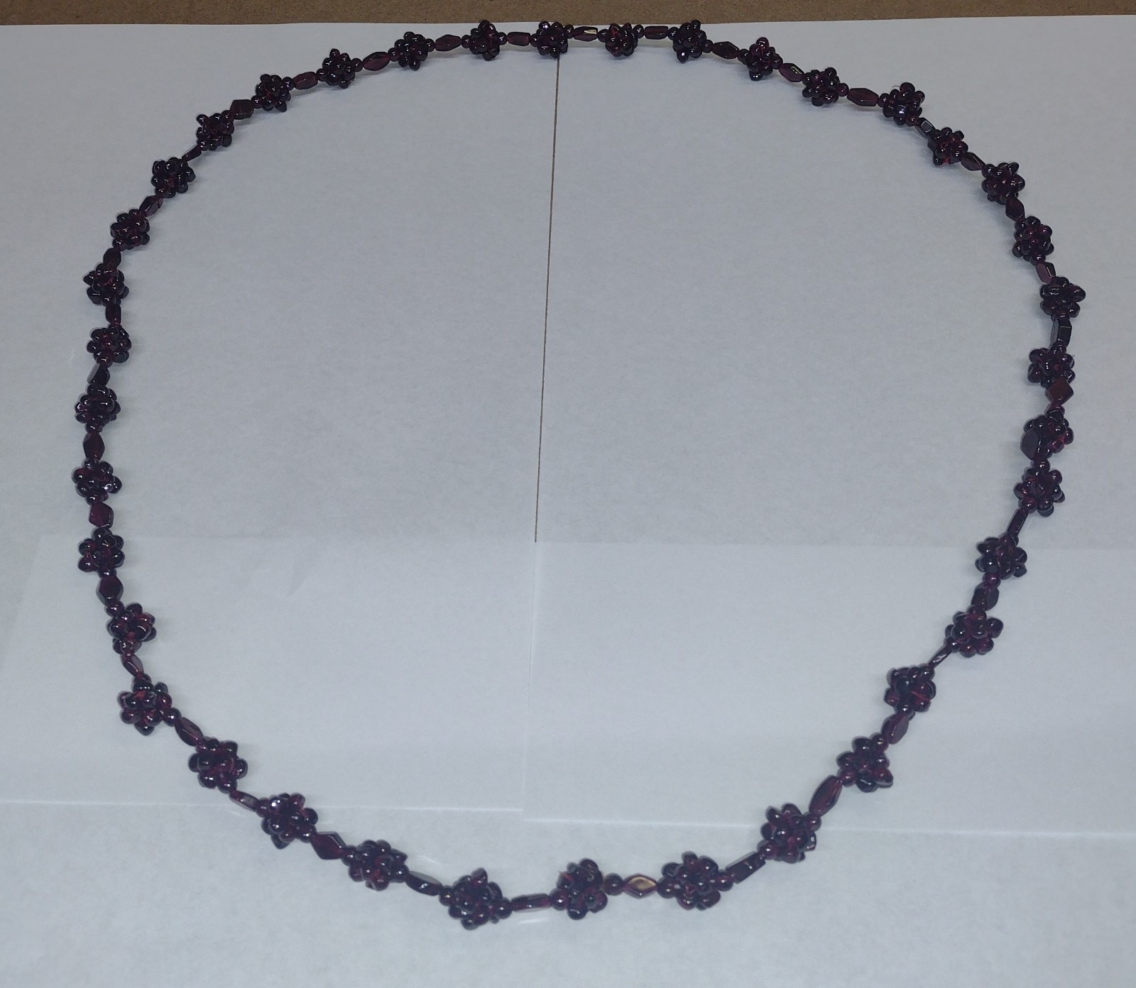 Vintage Bohemian Garnet Necklace With Repeating Floral Cluster Design