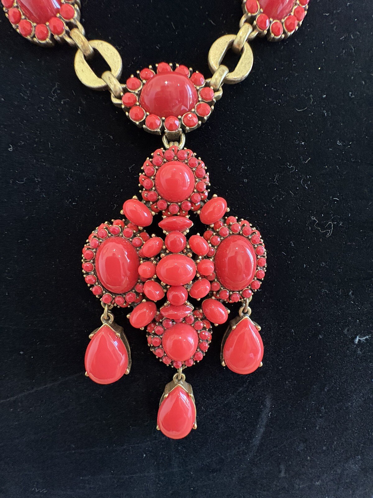 Stella Dot Necklace Sardinia Red Coral Removable Pendant 22-24” Gold Tone