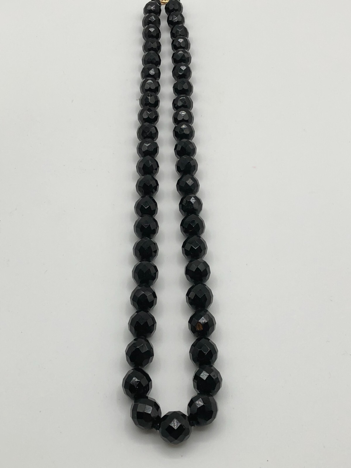 Vintage Heavy Black Faceted Crystal Glass Beaded Necklace 1 CM Beads 14 Kt Clasp