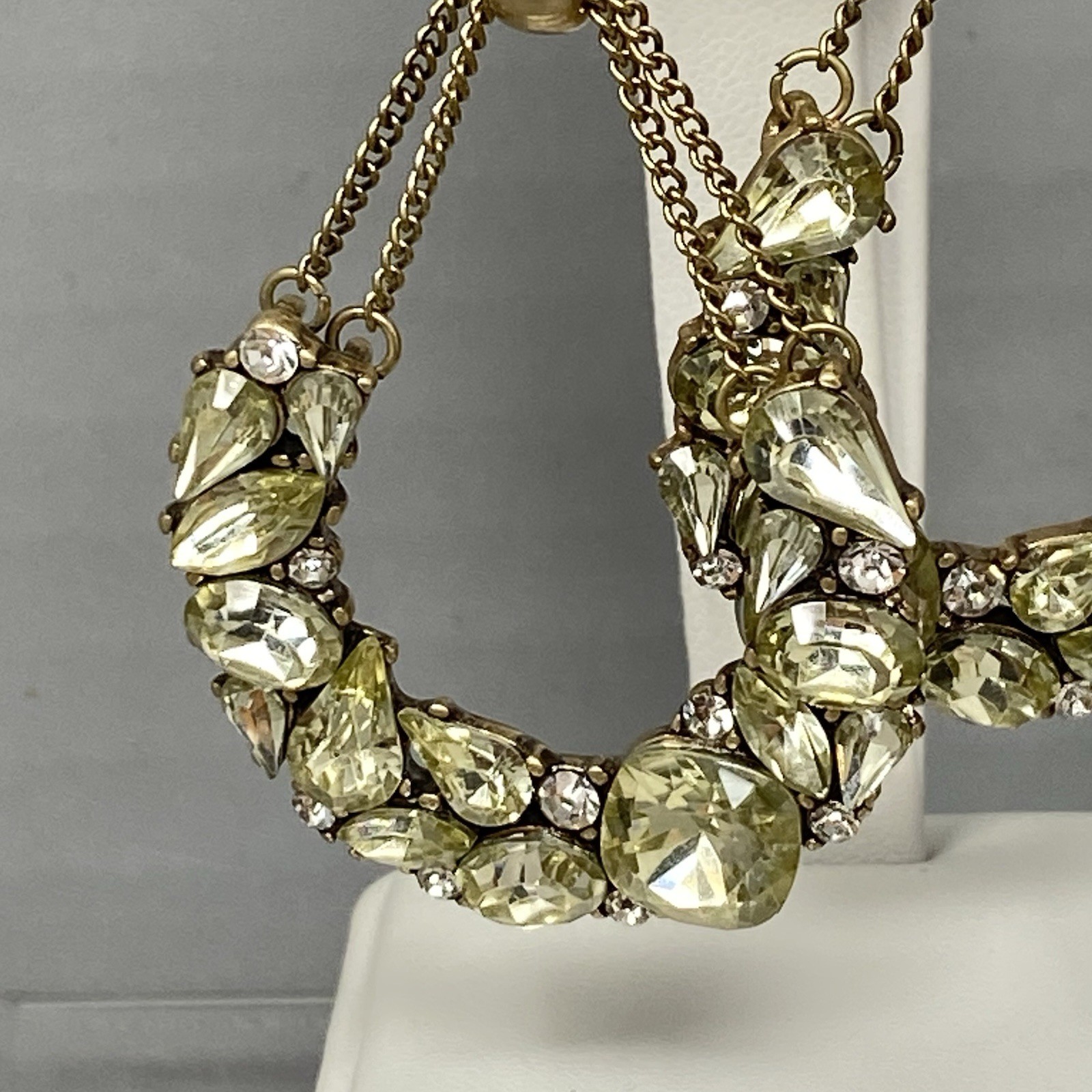 Rhinestone Earrings Chandier Dangle Drop Hoop Yellow Glass Pave Pierced 2.5″