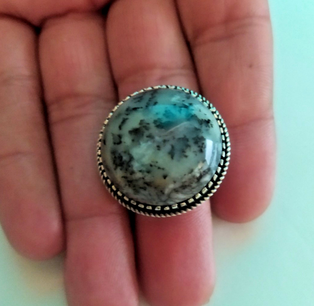 Ancient Vintage Victorian Sterling Silver Ring Natural Agate Stone Size 9