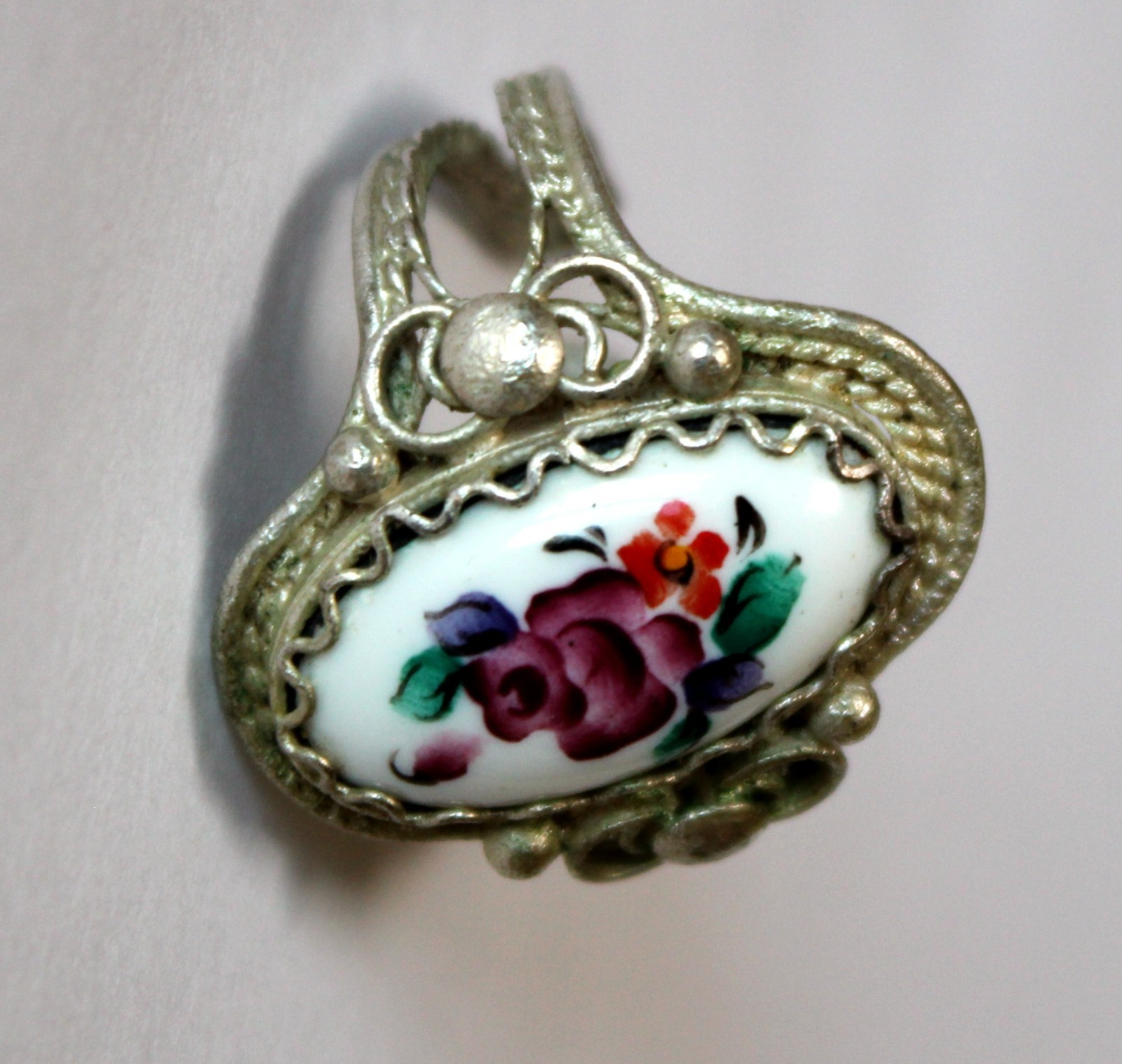 Vintage Unique Russian Enamel Finift Hand Painted Jewelry Cute Floral Ring #48