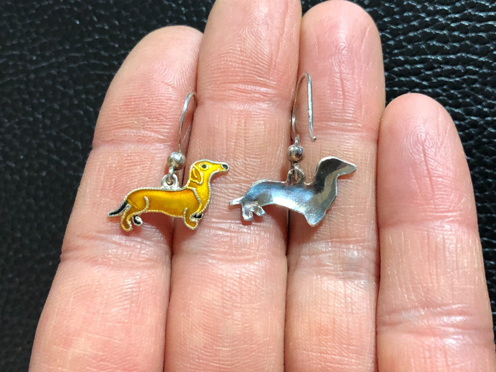 Vintage Sterling Silver Dachshund DOG Earrings Enamel Zarah Jul Pinkham 925 7794