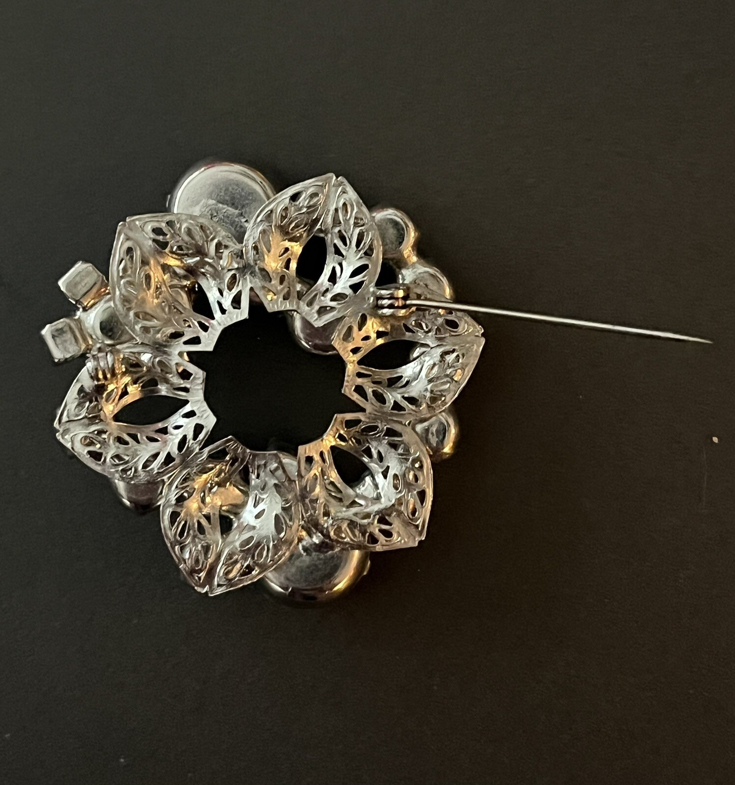 Vintage Blue Purple Rhinestone Silver Tone Prong Set Statement Brooch Pin