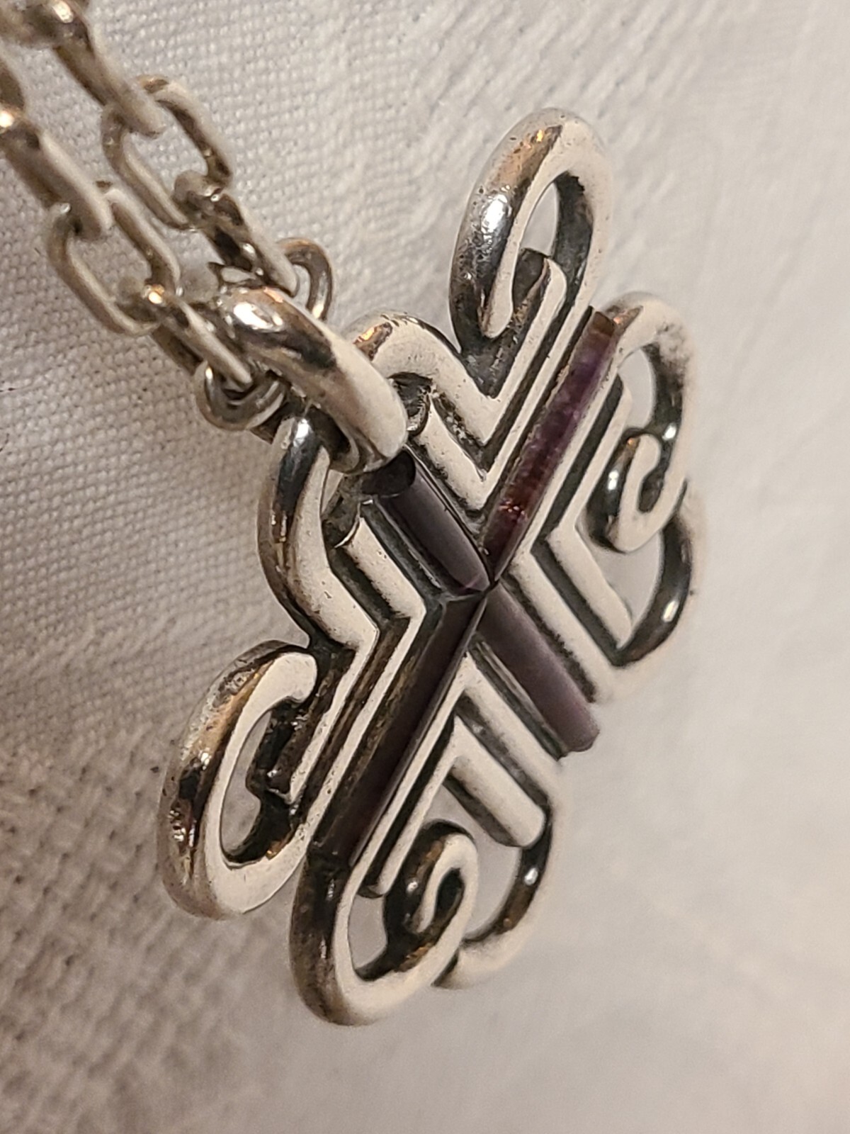 “AMETHYST WIRE CROSS”BY WILLIAM SPRATLING – SILVER PENDANT & NECKLACE -EXCELLENT