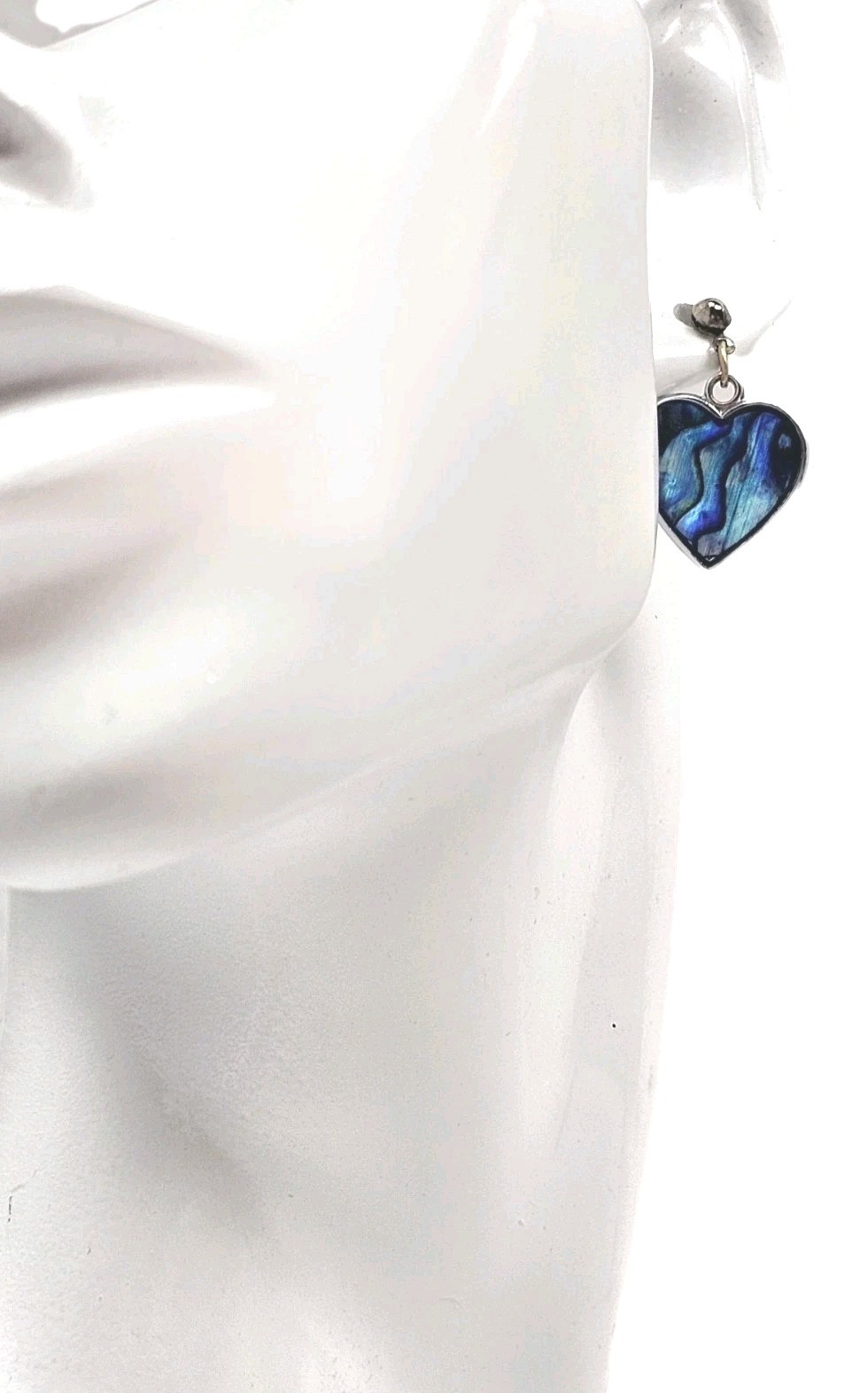 Vintage Paua Shell Heart Shaped Dangle Drop Earrings For Pierced Ears | 5/8″