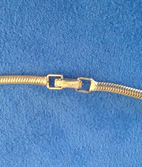 Vintage Leo Glass Choker Necklace Golden Chain w Rhinestones Art Deco Influence