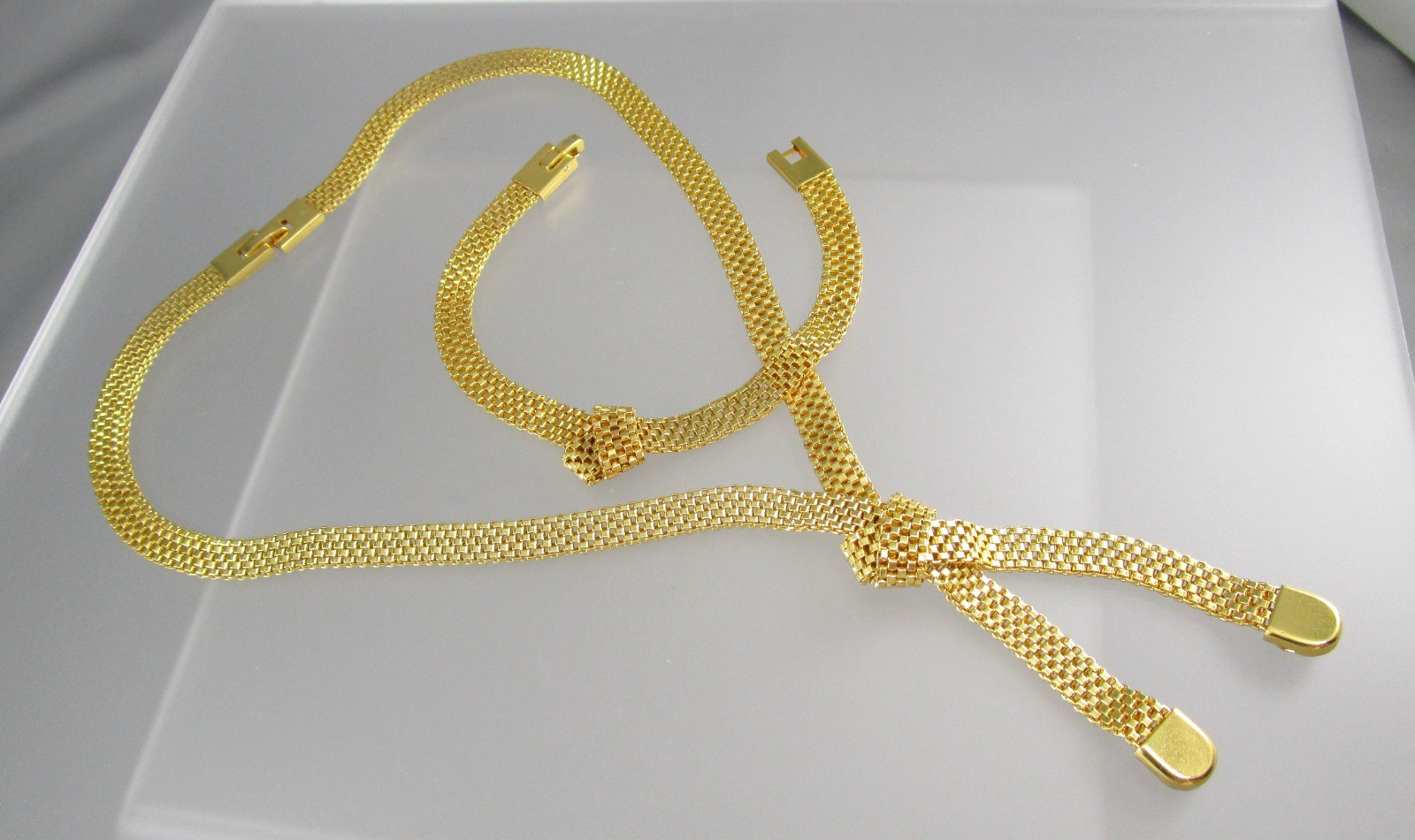 Vontage Gold Tone Metal Knotted Mesh link Chain SET Necklace & Bracelet 953