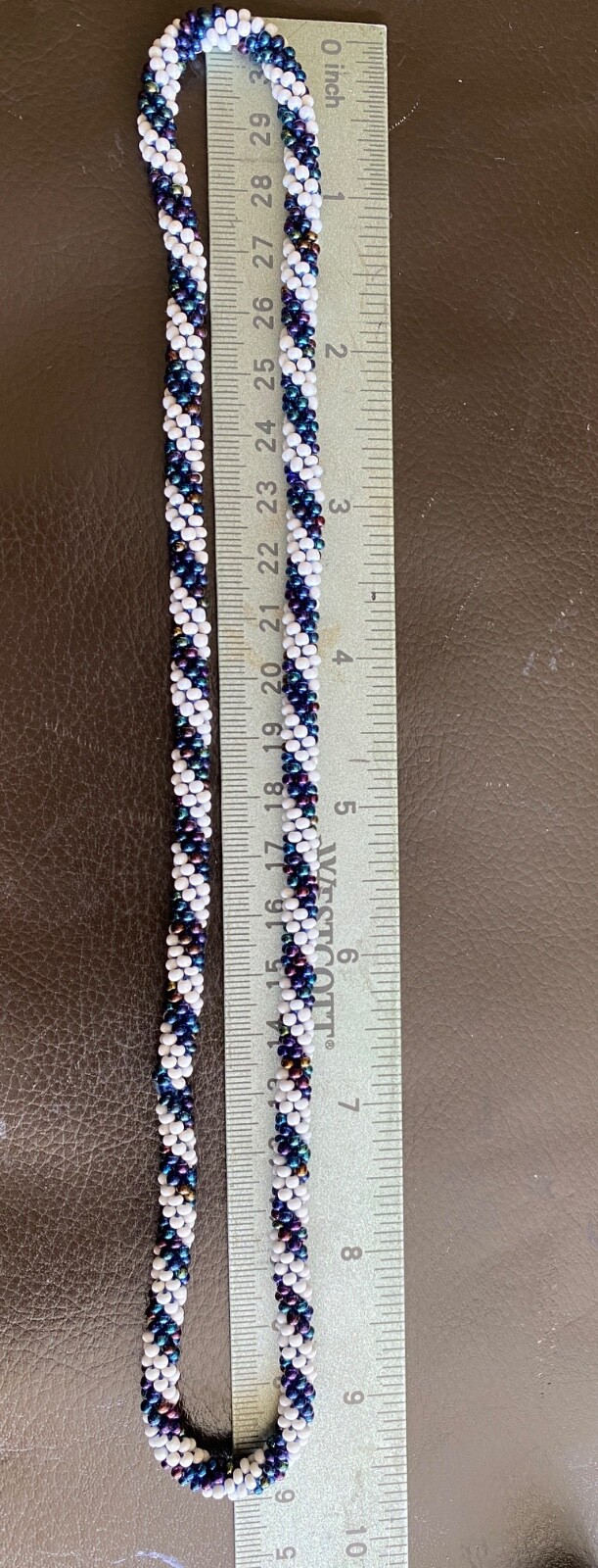 Vintage White & Iridescent Blue Purple Green Small Beads Strand Necklace 10.25″
