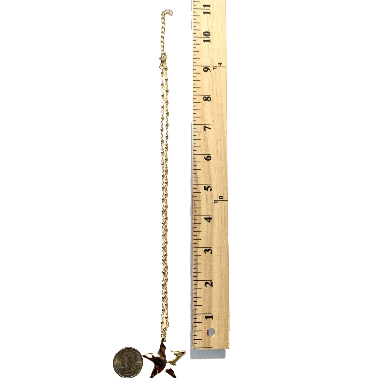 Patriotic Abstract Gold Tone Star Necklace Pendant Hammered Bead Station Chain