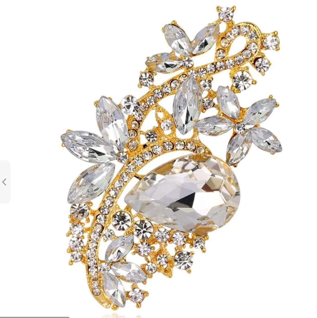 Rhinestone Cluster Brooch Clear Glass Gold Tone